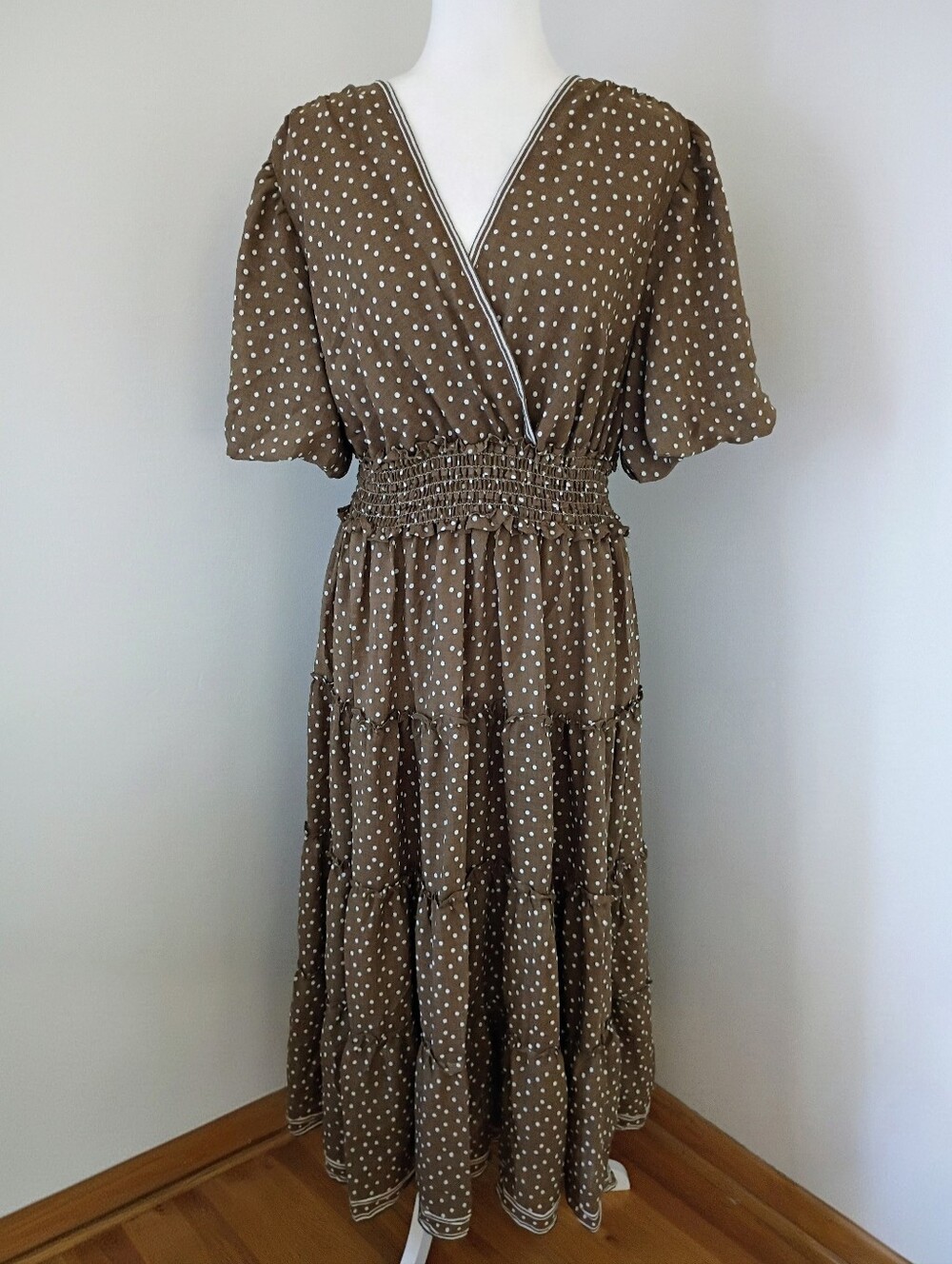 Max Studio Brown Polka Dot Ruffled Maxi Dress NWOT Size 1X